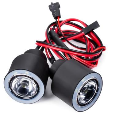 Imagem de MORFUM Faróis dianteiros de carro RC Angel Eyes 2LEDs compatíveis com Axial SCX6 AXI05000 Wrangler 1/6 RC Crawler peças de faróis de carro (branco + branco)