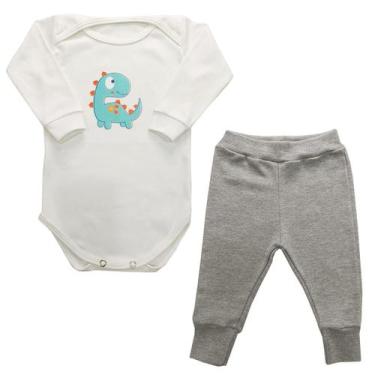 Imagem de Conjunto Body Bebê Dinossauro Manga Longa + Calça - Mellane Baby, PP, 