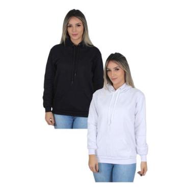 Imagem de Kit 2 Moletom Liso Feminino Blusa De Frio Casual Canguru - Lunny, Pret