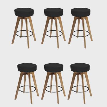 Imagem de Kit 06 Banqueta Alta Redonda Giratória Elsa Madeira Balcão Bistrô Cozinha Sintético Preto - Ahz Móveis