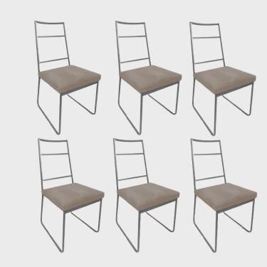 Imagem de Kit 06 Cadeiras Sala de Jantar Escritório Office Stark Industrial Ferro Prata Sintético Bege - Ahz Móveis