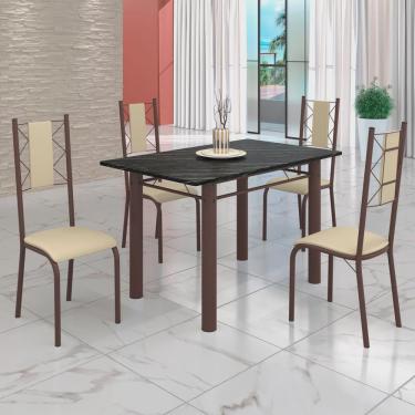 Imagem de Conjunto Sala de Jantar Bahia Mesa Tubo 120x75cm Tampo Pedra Ardósia Indiana com 4 Cadeiras