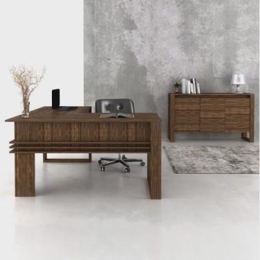 Imagem de Kit 2 Peças com Mesa para Escritório em L e Armário Multiuso Baixo