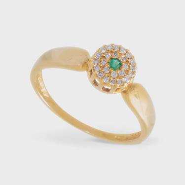 Imagem de Anel Pavê Com Esmeralda E Diamantes Em Ouro 18k