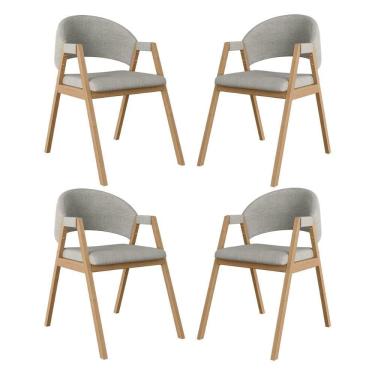 Imagem de Kit 4 Cadeiras Suellen Luxo Reforçada Mesa De Jantar Linho Cinza Claro