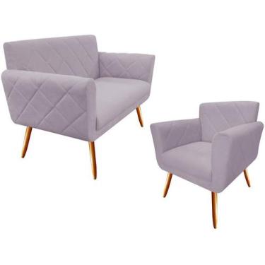 Imagem de Kit Namoradeira + 1 Poltrona Decorativa Sabrina Suede Rosê Pés Madeira