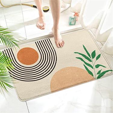 Imagem de Tapete de banho boho abstrato meados do século tapete de sálvia arco minimalista borracha antiderrapante secagem rápida super absorvente tapetes de banheiro finos caber sob a porta chuveiro banheira chuveiro pia do quarto (17" C x 27" L retângulo)