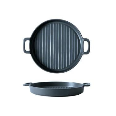 Imagem de Bandeja de cerâmica binaural colorida, bandeja de sobremesa de restaurante doméstico - 20 cm - cinza