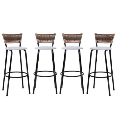 Imagem de Banqueta Altas Junco Cappuccino Estrutura Preta 70cm Para Balcão Cozinha, Bar, Bistrô, Americano Kit 04 Unidades - Itagold (Branco)