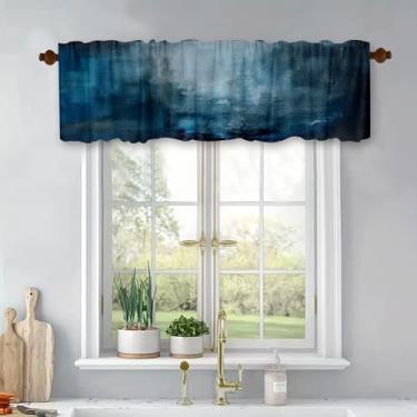 Imagem de Cortinas de cozinha curtas de tratamento de janelas ombré azuis, cortinas blackout com bolso para varão, painel para banheiro, quarto, sala de estar, 137 x 45 cm