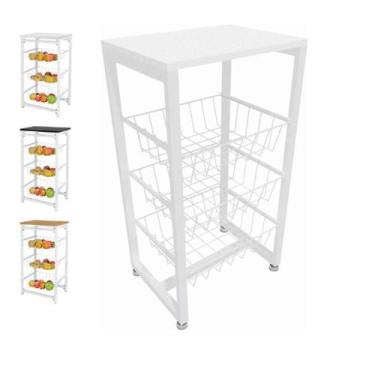 Imagem de Fruteira De Chão Aramada Cozinha Metal/madeira 4 Andares - GIFT HOME, 