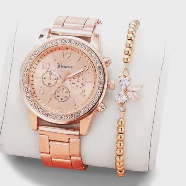 Imagem de Kit Relógio Feminino Geneva Luxo com Pulseira Fashion Design