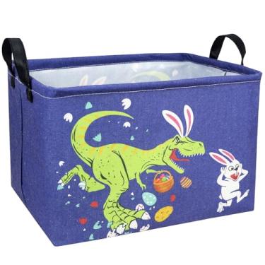 Imagem de ASKETAM Cesta De Páscoa Dinossauro Para Crianças, Grande, Vazia, Retangular, Fofa, Armazenamento Presente Páscoa, Ovos Coelho, Decoração (Coelho Dinossauro)