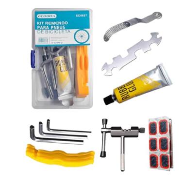 Imagem de Kit Remendo para Pneus de Bicicleta com Espátulas, Cola e Chave Sextavada