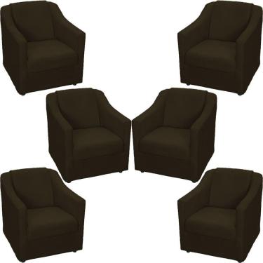 Imagem de Kit 6 Poltronas Mila Pé De Plástico Cromado - Marrom Suede