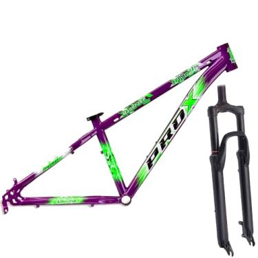 Imagem de Kit Quadro Bicicleta Aro 26 PRO-X Freeride Grau e Manobras Resistente + Garfo de Suspensão Dianteiro 80mm,Roxo Verde Branco
