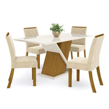Imagem de Conjunto Jantar 4 Cadeiras Helena Espresso Off White Linho