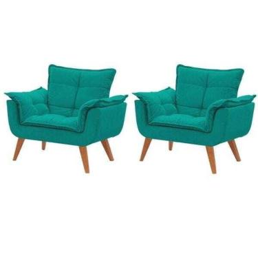 Imagem de Kit 2 Poltronas Decorativas Opala Azul Turquesa