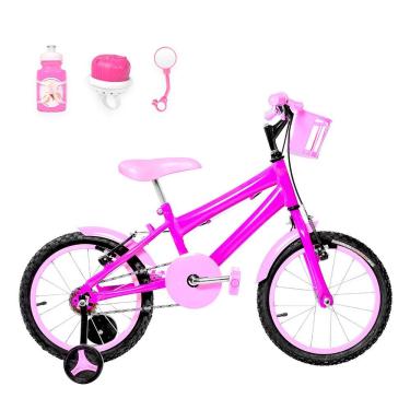 Imagem de Bicicleta Infantil Aro 16 Alumínio + Kit Passeio Pink E Rosa