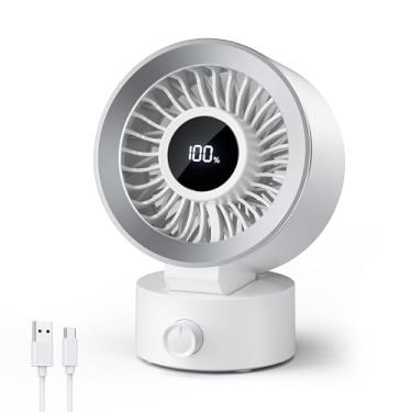 Imagem de CIVPOWER Ventilador de mesa pequeno silencioso: ventiladores de mesa recarregáveis com bateria de 1200 mAh e alimentado por USB, portátil para escritório, quarto, casa, mesa, display digital