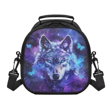 Imagem de Cugasmaru Lancheira de lobo infantil isolada lancheira escolar lobo meninos grande capacidade reutilizável lancheira para meninas meninos adolescentes azul galáxia bento bolsa térmica