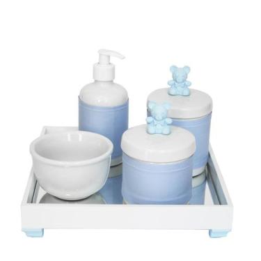 Imagem de Kit Higiene Porcelanas Molhadeira Ursinho ul Bebê Menino - Potinho de 