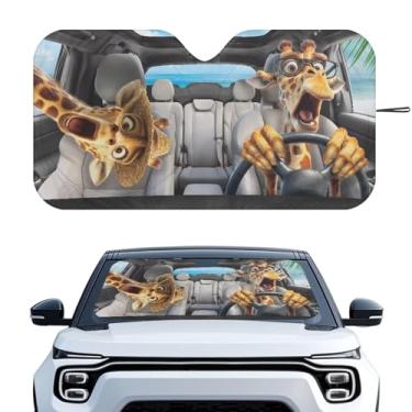 Imagem de Renewold Girafa Animal Driving Engraçado Automotivo Para-brisa Frontal Para-sol Verão Luz Solar Ao Ar Livre Bloqueador de Calor UV Protetor de Viseira de Sol Auto Acessórios Interior Protetor Solar
