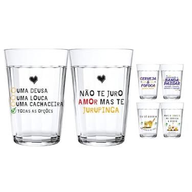 Imagem de Jogo 2 Copos Americanos Vidro Personalizado Coleção Frases Divertidas Engraçadas Arte Fixa 190ml Presente Criativo Não Desbota (Não te juro amor, mas te jurupinga)