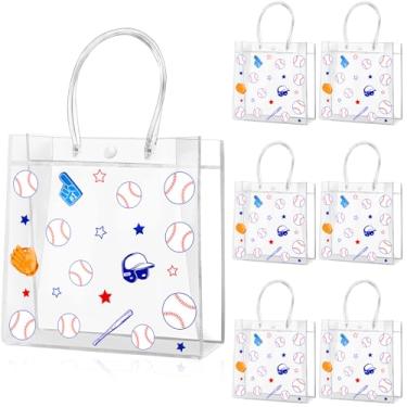 Imagem de Hooqict 20 peças de sacos de presente de beisebol de PVC transparente com alças de beisebol festa lanche guloseimas tema esportivo festa lembrancinha a granel para meninos crianças jogadores, 20 x 20