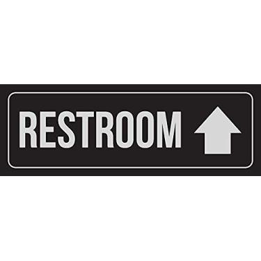 Imagem de New Great Black Background with Silver Font Restroom Up Arrow Business Retail Plastic Wall Sign 3x9 para exterior e interior, pacote com 2