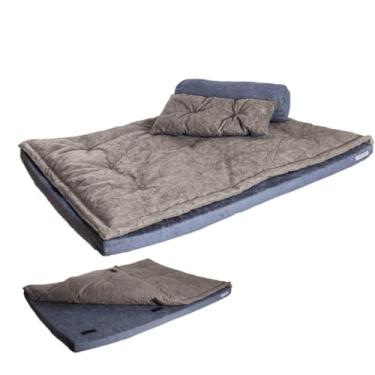 Imagem de Colchonete Cama Grande com Almofada para Cães e Gatos Super Luxo Impermeável (AZUL COM CINZA,Grande)