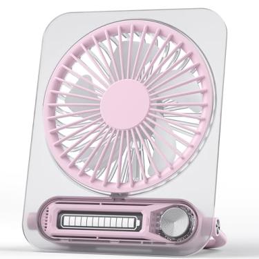 Imagem de KinYiLO Ventilador de mesa portátil operado por bateria, 3000 mAh trabalho 4-13H, ventilador pessoal moderno transparente, 3 velocidades ajustáveis 180° dobrável para casa, escritório, viagens ao ar