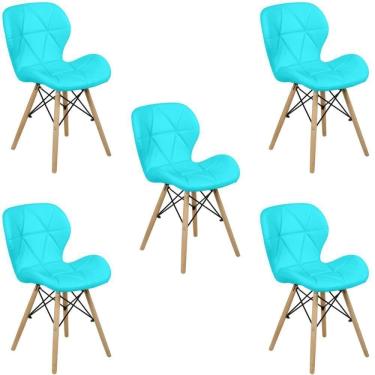 Imagem de Kit 05 Cadeiras Charles Eames Eiffel Slim Wood Estofada - Tiffany