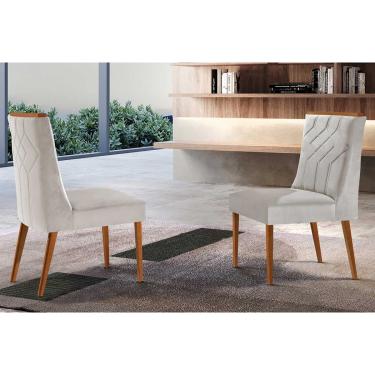 Imagem de Cadeira Sala de Jantar Nevada Kit 2 Un Madeira Capuccino/Suede Creme - Rufato