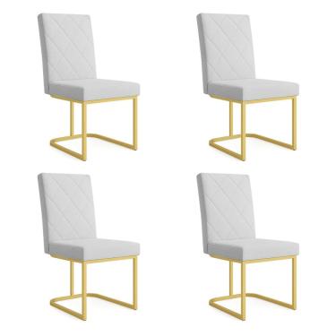 Imagem de Kit 04 Cadeiras de Jantar Estofada Siena Linho Base de Ferro Dourada - Pallazio