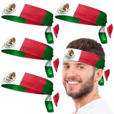 Imagem de LAIAMER 4 faixas de cabelo com bandeira mexicana do México, acessórios de cabelo do México para homens e mulheres, faixas esportivas do México para basquete, ioga, treino, corrida, fitness