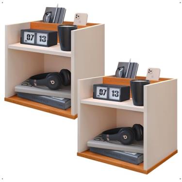 Imagem de Kit 2 Mesas de Cabeceira Suspensa Madri Mesinha Nicho Divisória Organizadora Quarto Pequeno Retrô (Off White/Cinamomo)