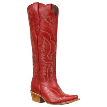 Imagem de Bota Texana Feminina Bico Fino Vermelha Cow Way 38122