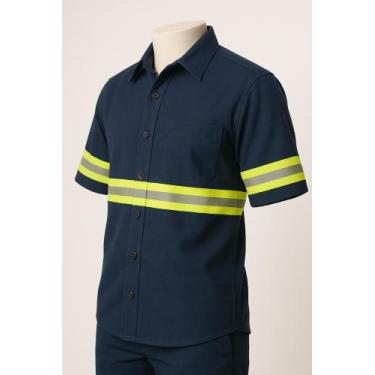 Imagem de Camisa Brim Profissional Faixa Refletiva Manga Curta Botão - Fiber Rac