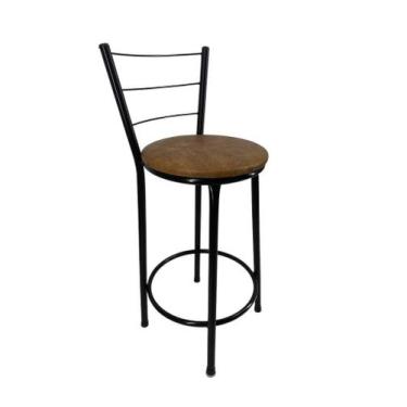 Imagem de Banqueta Banco Média Preta Encosto Bar Balcão Cozinha Bistrô - FortMix