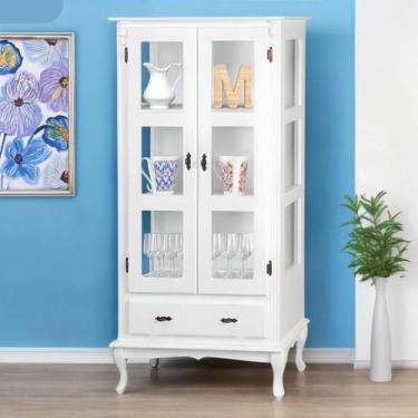 Imagem de Cristaleira de Madeira com Vidro nas Laterais, 2 Portas e 1 Gaveta  Pé