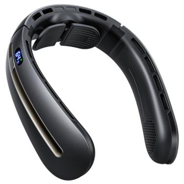 Imagem de SWEETFULL Ventilador de pescoço, 3 ventiladores portáteis turbo com suporte de pescoço, tela de 4 velocidades e LED, ventilador pessoal recarregável de 5200 mAh, cooler sem lâmina para usar as mãos