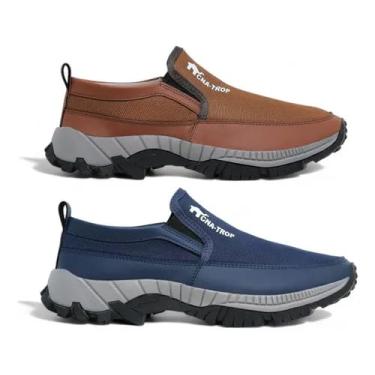 Imagem de Kit 2 Tênis Mocassim Masculino Casual Ortopédico Esportivo Antiderrapante Adventure (Azul e Marrom, BR, Adulto, Numérico, 43)