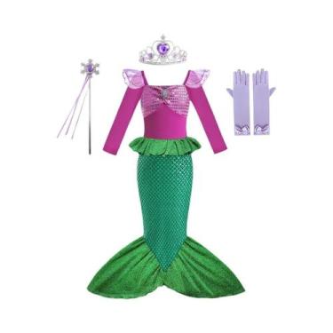 Imagem de Vestido de Princesa Ariel - Pequena Sereia - Manga Curta em Tule para 