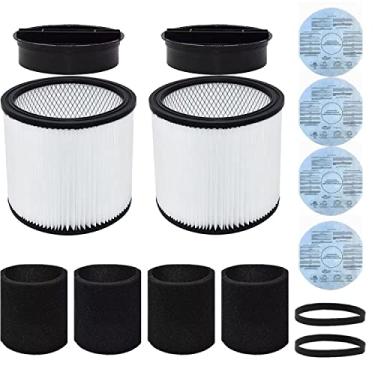 Imagem de Substituição de filtro de cartucho para aspirador Shop Vac 90304 90350 90333 90137 9030400 e filtro de luva de espuma 90585, filtro grande para molhado e seco com faixa de retenção, 14 peças