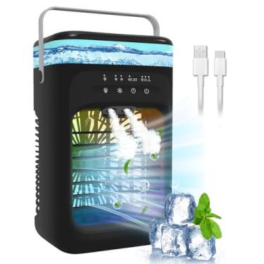 Imagem de Ar condicionado portátil, mini unidade CA portátil evaporativa de atualização 2025 com 3 velocidades ajustáveis, temporizador 2-4H e LED de 7 cores, ventilador de refrigeração compacto para quarto