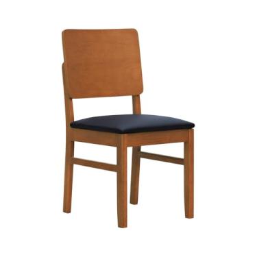 Imagem de Cadeira Quéops Madeira Maciça Encosto Anatômico Assento Estofado - Amêndoa - Corano Preto