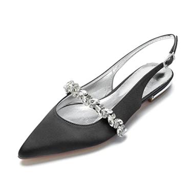 Imagem de Hyinlays Sandálias Femininas De Salto Baixo Com Ponta Fechada, Estilo Slingback, Para Noiva, Cetim, Cristal, Bico Fino, Festa Formal, Pretas, Eua 7