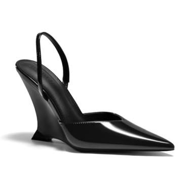 Imagem de Coutgo Sapato social feminino com salto cunha fechado bico fino D'Orsay sem cadarço, Preto, 41