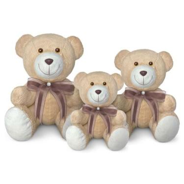 Imagem de Trio De Ursinhos De Pelúcia Articulado Decoração Com Laço 15, 20 e 25c